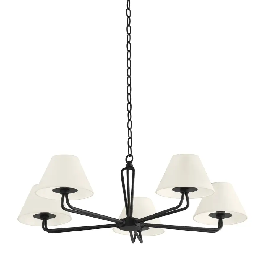 Ozias Five Light Chandelier in Black Iron