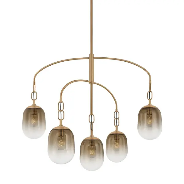Harvey Five Light Chandelier in Patina Brass