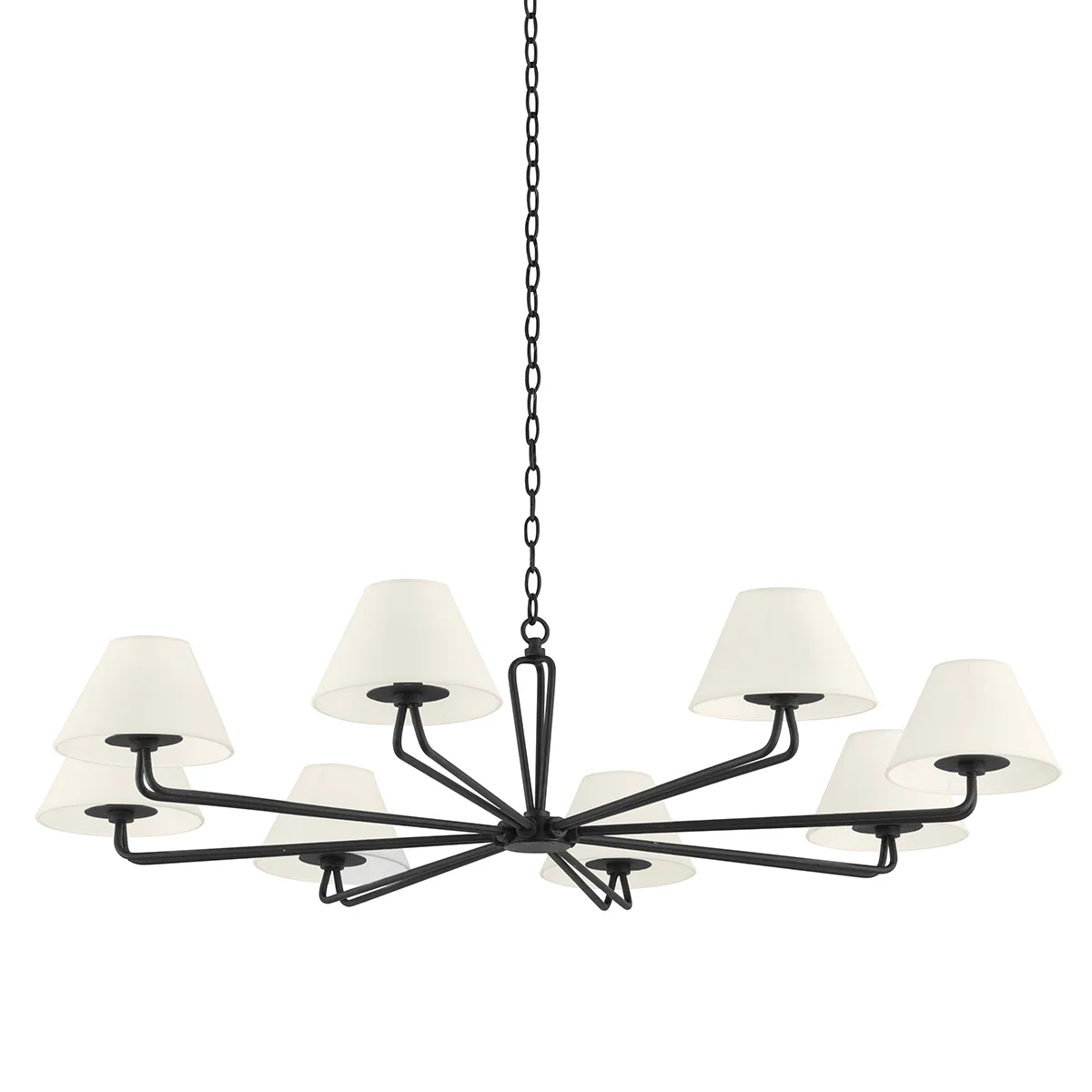 Ozias Eight Light Chandelier in Black Iron