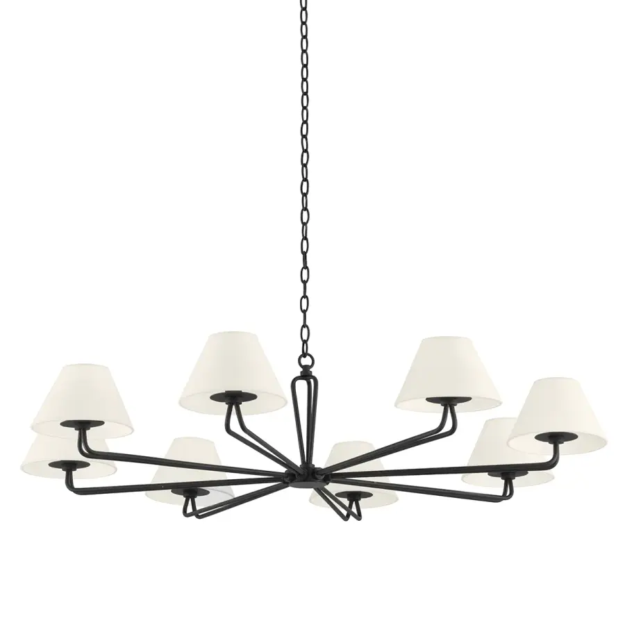 Ozias Eight Light Chandelier in Black Iron