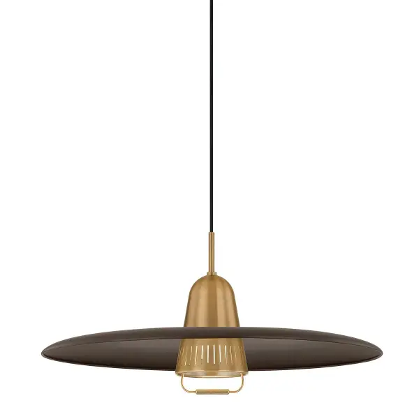 The Gilroy pendant brings mid-century sophistication with its adjustable rise-and-fall design and perforated shade that creates ambient light patterns. The contrasting Patina Brass cap and Bronze shade deliver visual interest while the knurled handle enables easy height adjustment.