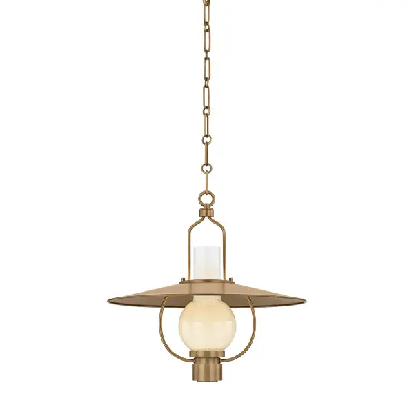 The Cahill pendant delivers peak mid-century design with its wide metal shade and opal seedy glass globe. The Patina Brass finish adds warmth while maintaining clean, graphic lines. Perfect for creating a focal point without overwhelming the space.