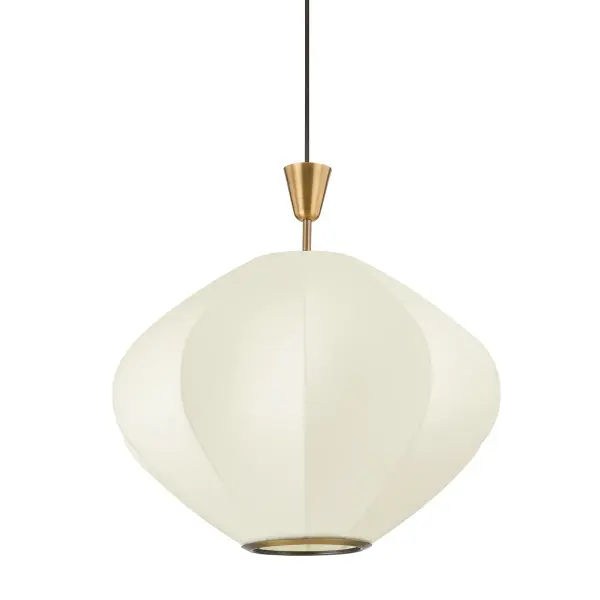 The Arden pendant beautifully merges Japanese minimalism with Scandinavian warmth through its distinctive webbed fiber shade and patina brass accents. The organic texture creates ambient glow while maintaining clean lines.