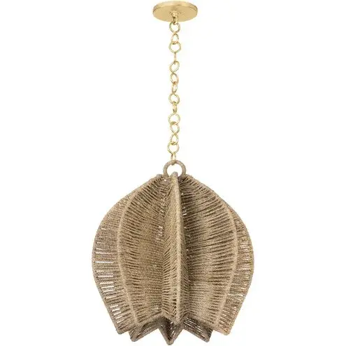 The Valatie pendant brings organic warmth and artisanal charm to any space with its intricate hand-woven Abaca rope construction. The vintage gold leaf chain and hardware add a sophisticated touch that elevates the natural aesthetic.