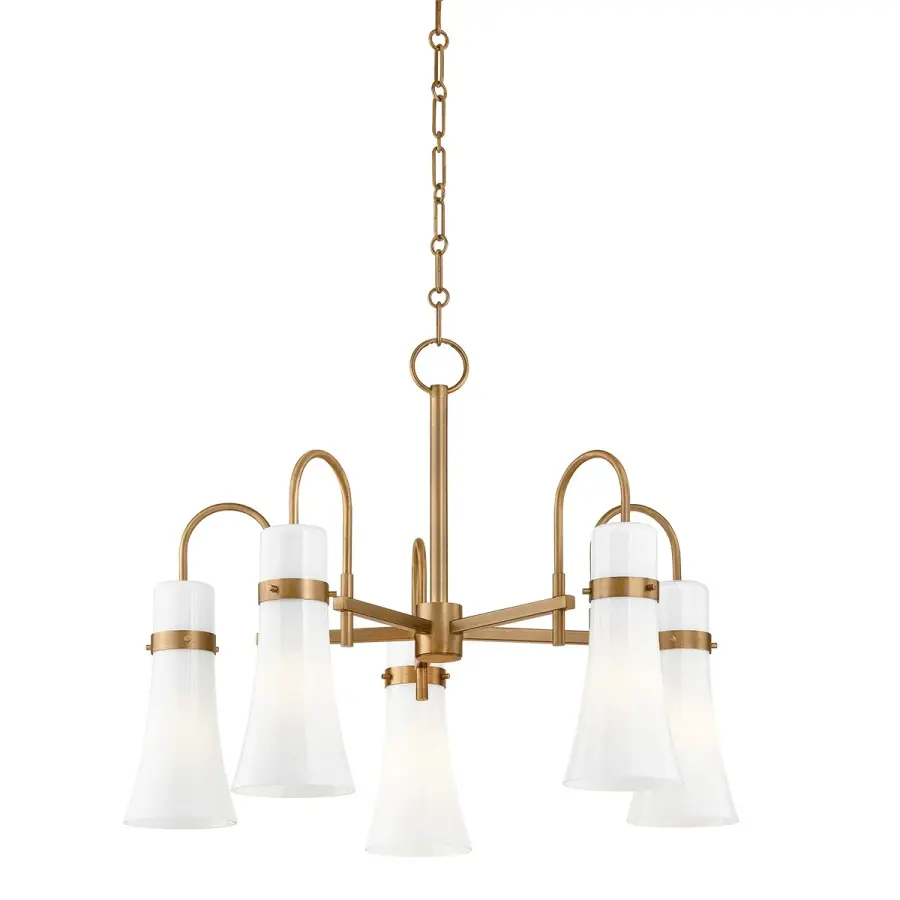 Maple Five Light Chandelier in Patina Brass