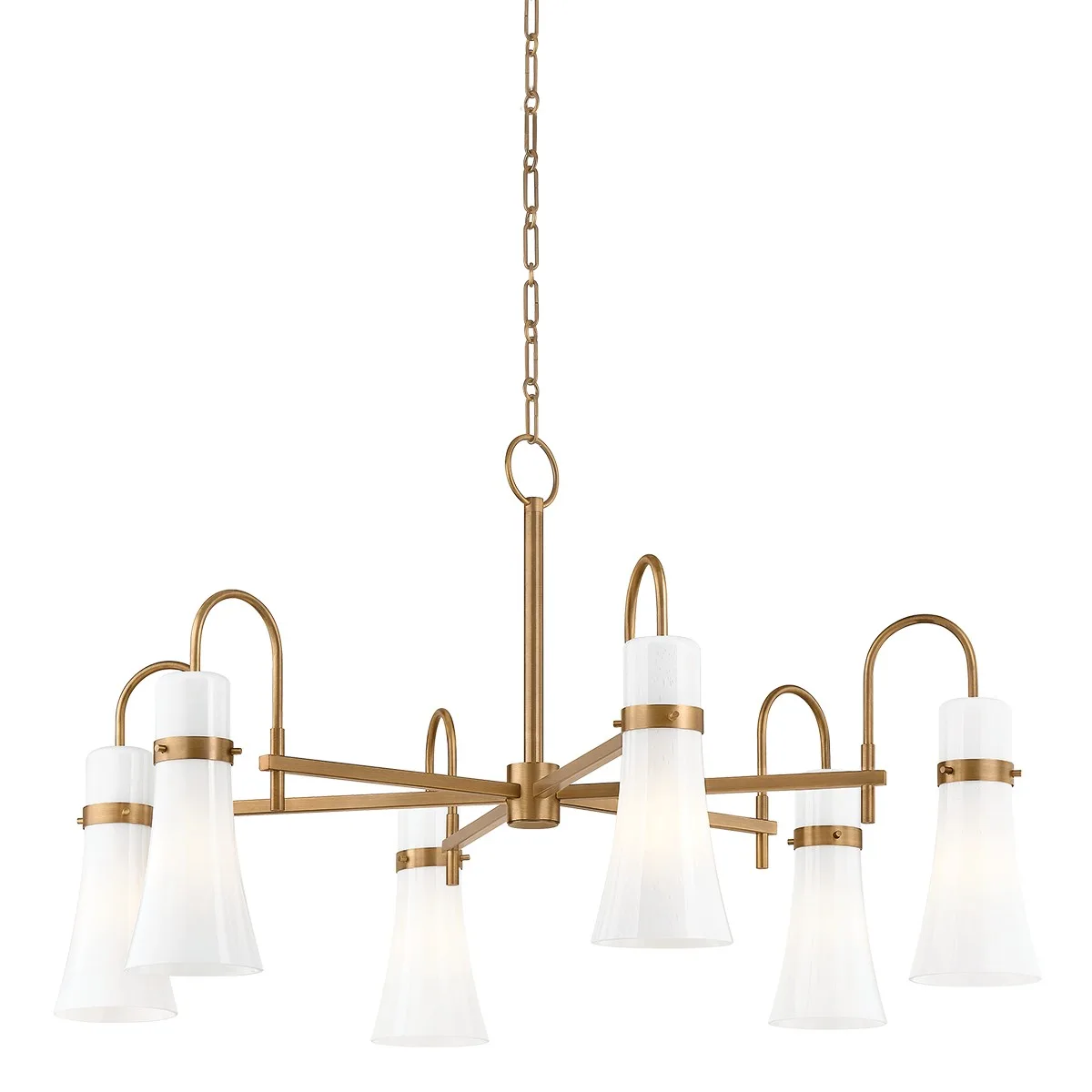 Maple Six Light Chandelier in Patina Brass