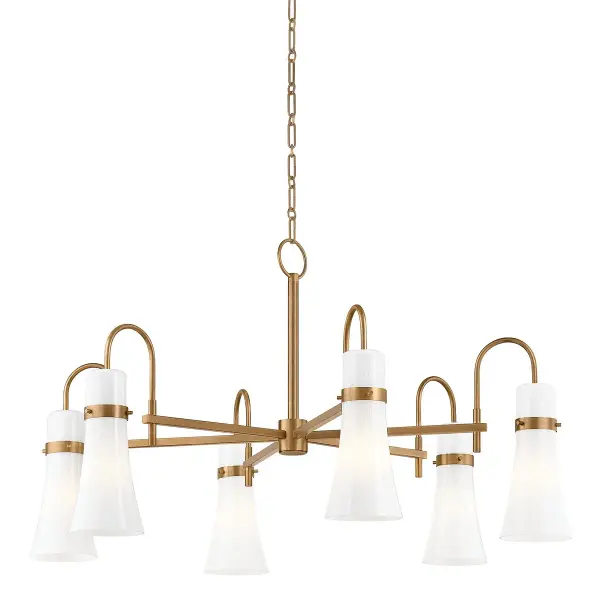 Maple Six Light Chandelier in Patina Brass