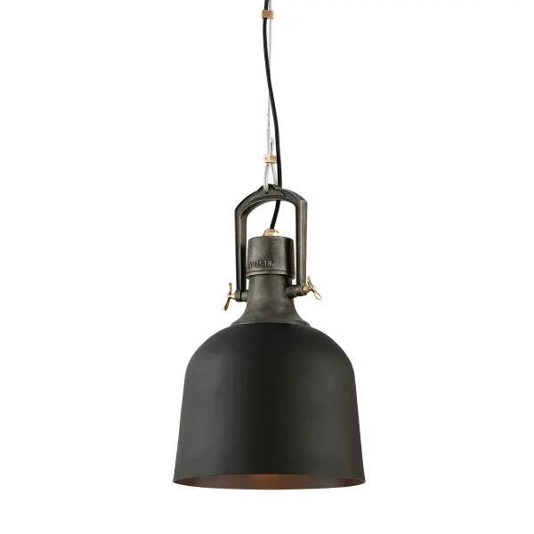 The Hangar 31 pendant brings authentic industrial style with hand-worked iron construction in a soft black finish. Its compact 11.75-inch profile makes it ideal for multiples over islands or as accent lighting in smaller spaces.