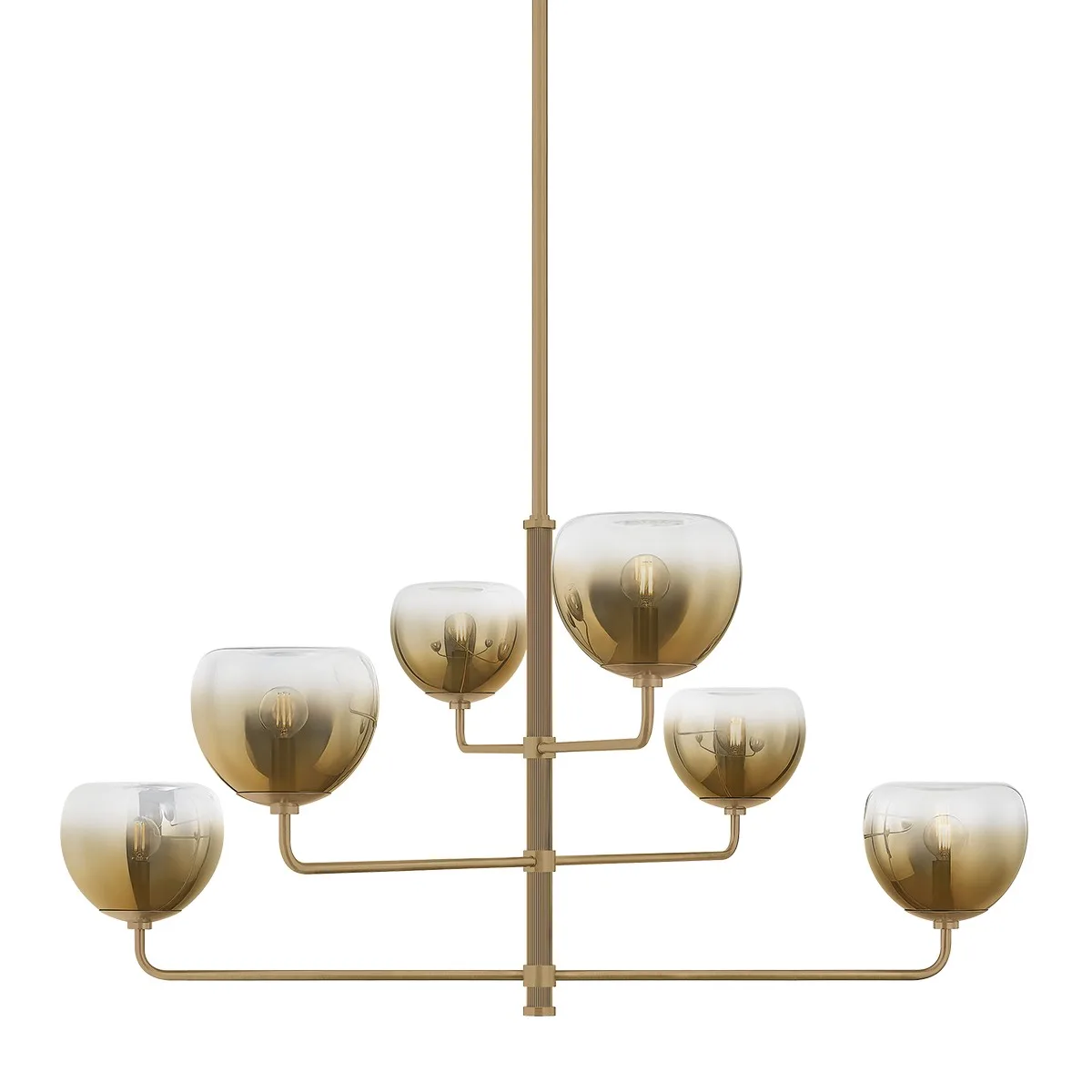 August Six Light Chandelier in Patina Brass