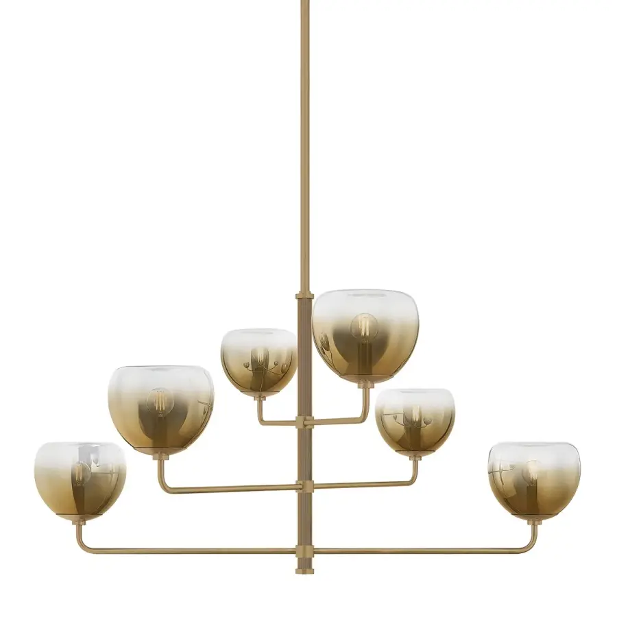 August Six Light Chandelier in Patina Brass