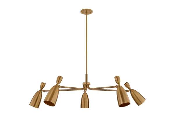 Spade 5-Light LED Chandelier in Patina Brass