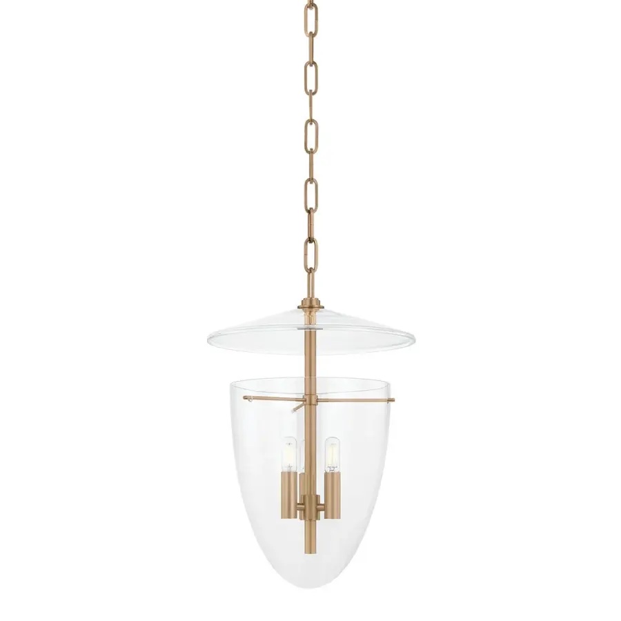 Tully Three Light Lantern in Patina Brass