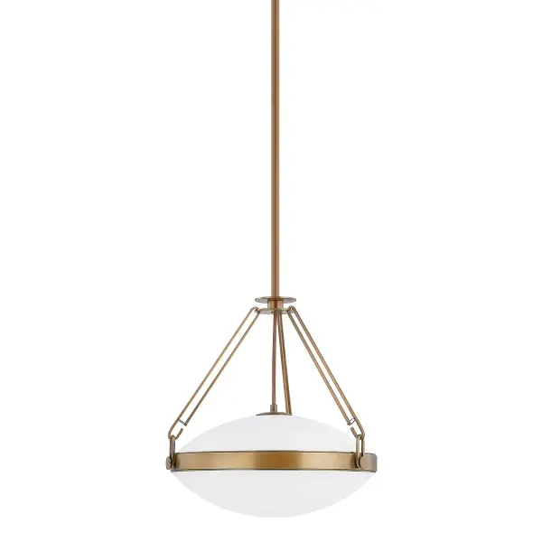 The Kade pendant masterfully blends nostalgic design with modern industrial aesthetics. Its distinctive triple-loop suspension and patina brass finish create visual interest, while dual opal glass shades provide warm, diffused light.