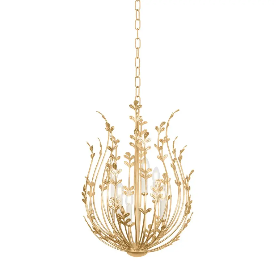 Delmore Six Light Chandelier in Vintage Gold Leaf