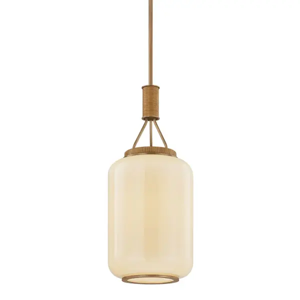 Judson reimagines the classic paper lantern with elevated materials—cream opal glass, wrapped rattan, and Patina Brass accents. Its compact 10" width and soft atmospheric glow make it ideal for intimate spaces seeking organic modern style.