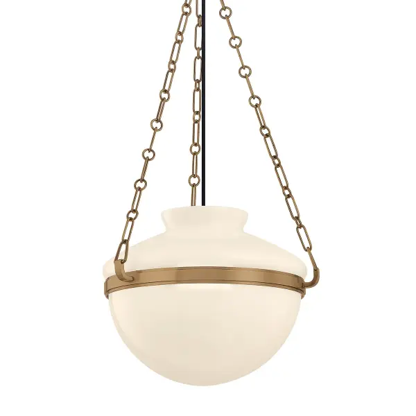 Paradigm transforms the traditional student lantern into a contemporary statement piece. The generous opal glass shade paired with chunky chain detailing creates visual impact while maintaining versatility across design styles.