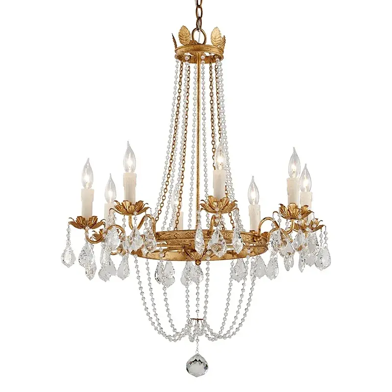 Viola Eight Light Chandelier in Distressed Gold Leaf