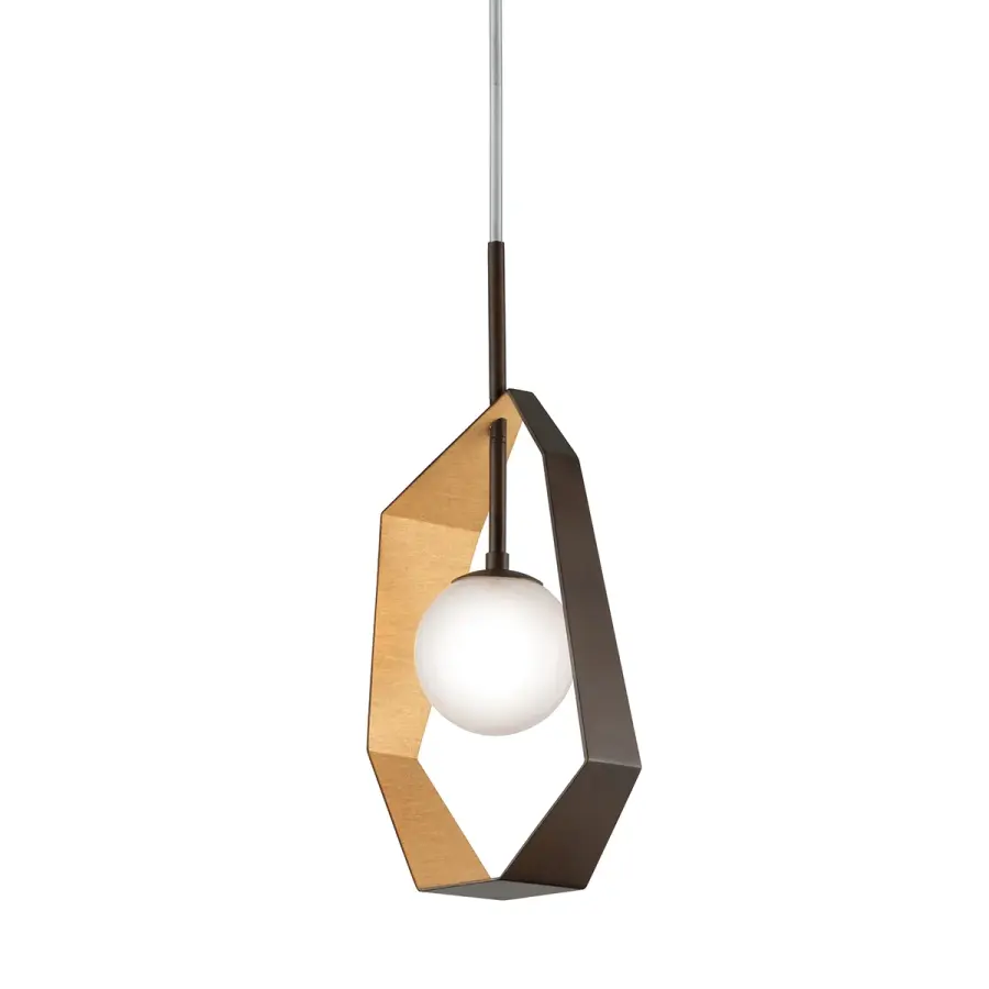 Origami One Light Pendant in Bronze with Gold Leaf