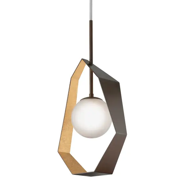 This striking pendant transforms ancient paper-folding art into a modern metal masterpiece. Hand-worked iron creates unexpected depth and geometric dimension, offering unique perspectives from every angle with a warm bronze and gold leaf finish.