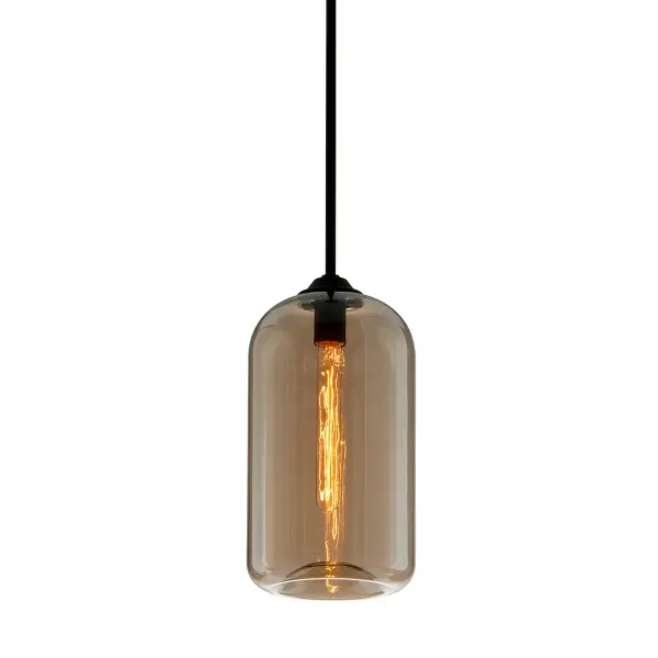 The District pendant brings refined industrial style to smaller spaces with its hand-blown champagne glass shade and soft black finish. The concave base detail creates ambient glow while the compact 8-inch width makes it ideal for multiples over islands or in tight spaces.