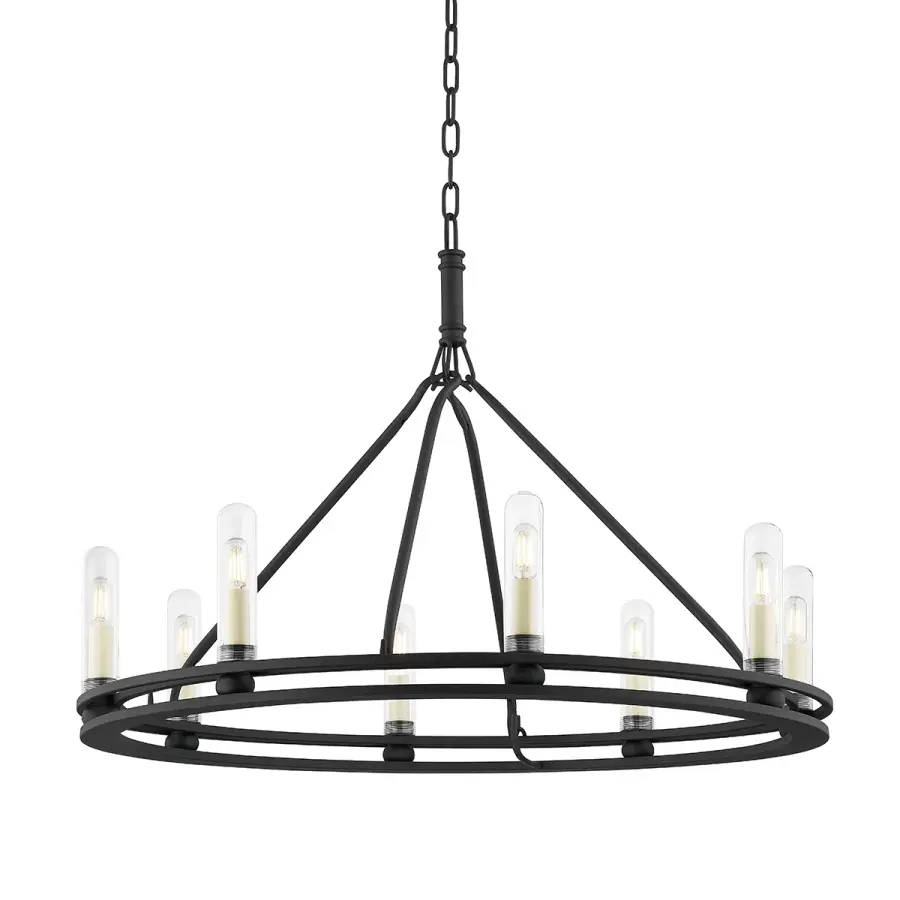 Sutton Eight Light Outdoor Chandelier in Textured Black
