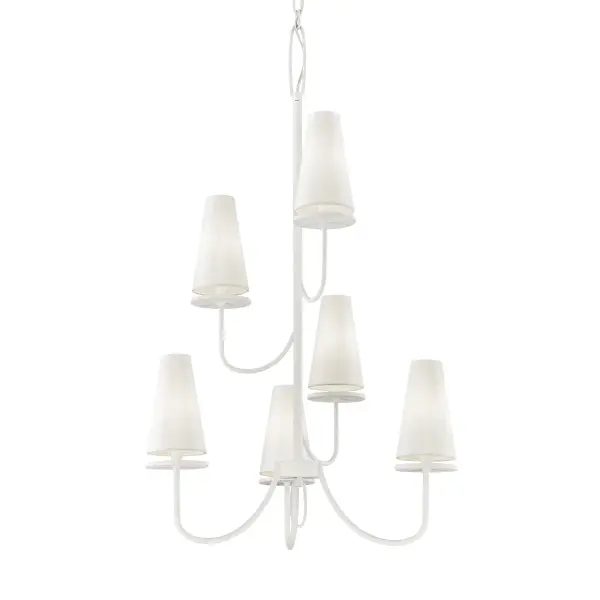 Collection: Marcel Designer: Troy-Standard Finish: Gesso White Glass: White Cotton Width: 28.00" Height: 43.75" Length: 28.00" Weight: 18.52 lb Chain: 72" Wire: 144`` Canopy: 5.50" Number of Bulbs: 6 Maximum Wattage: 25.00 W Bulb Type: B11 Bulb Base: E12 Candelabra Voltage: 120.00 V Material: HAND-WORKED IRON Country of Origin: VN Safety Listing: UL/cUL Safety Rating: Dry Manufacturer Warranty: 1 Year Limited Manufacturer Spec Sheet Instructions Parts Diagram