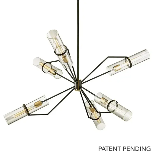 The Raef chandelier makes a bold statement with its 50-inch linear design and hand-crafted iron and brass construction. Six exposed bulbs provide ample illumination while the textured bronze finish adds warmth and character.
