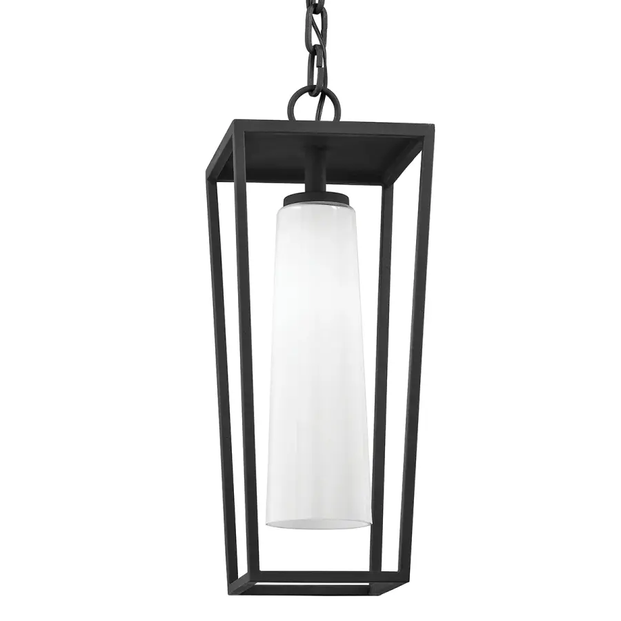 Mission Beach One Light Hanging Lantern in Textured Black