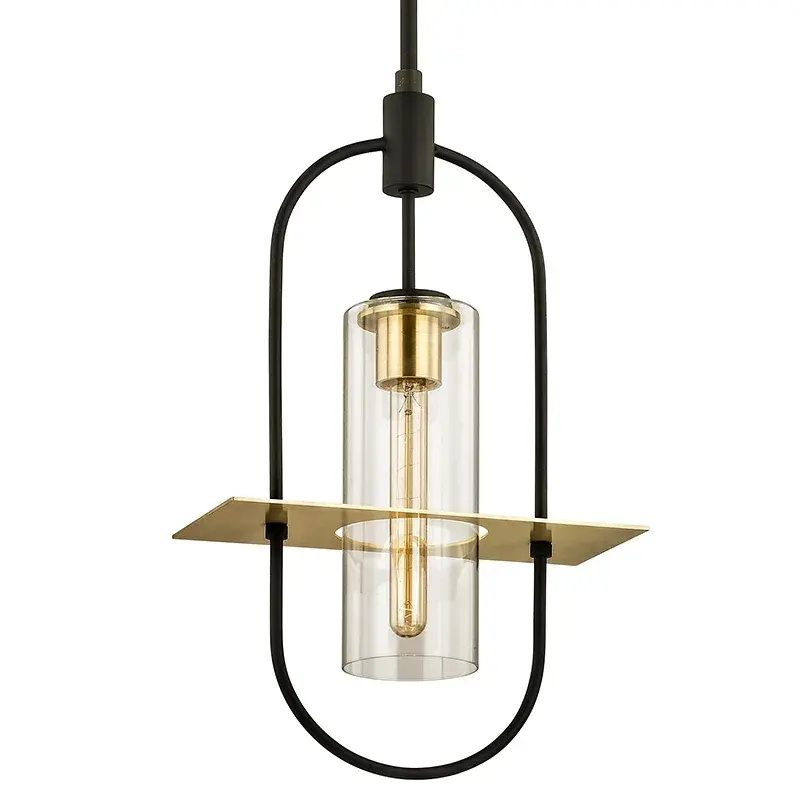 Smyth One Light Hanging Lantern in Textured Bronze with Brushed Brass
