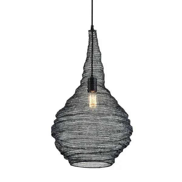 A unique hand-worked iron mesh pendant that ships flat and allows you to shape it into your own organic form. Inspired by Japanese wabi-sabi philosophy, it celebrates imperfection and individuality in design.