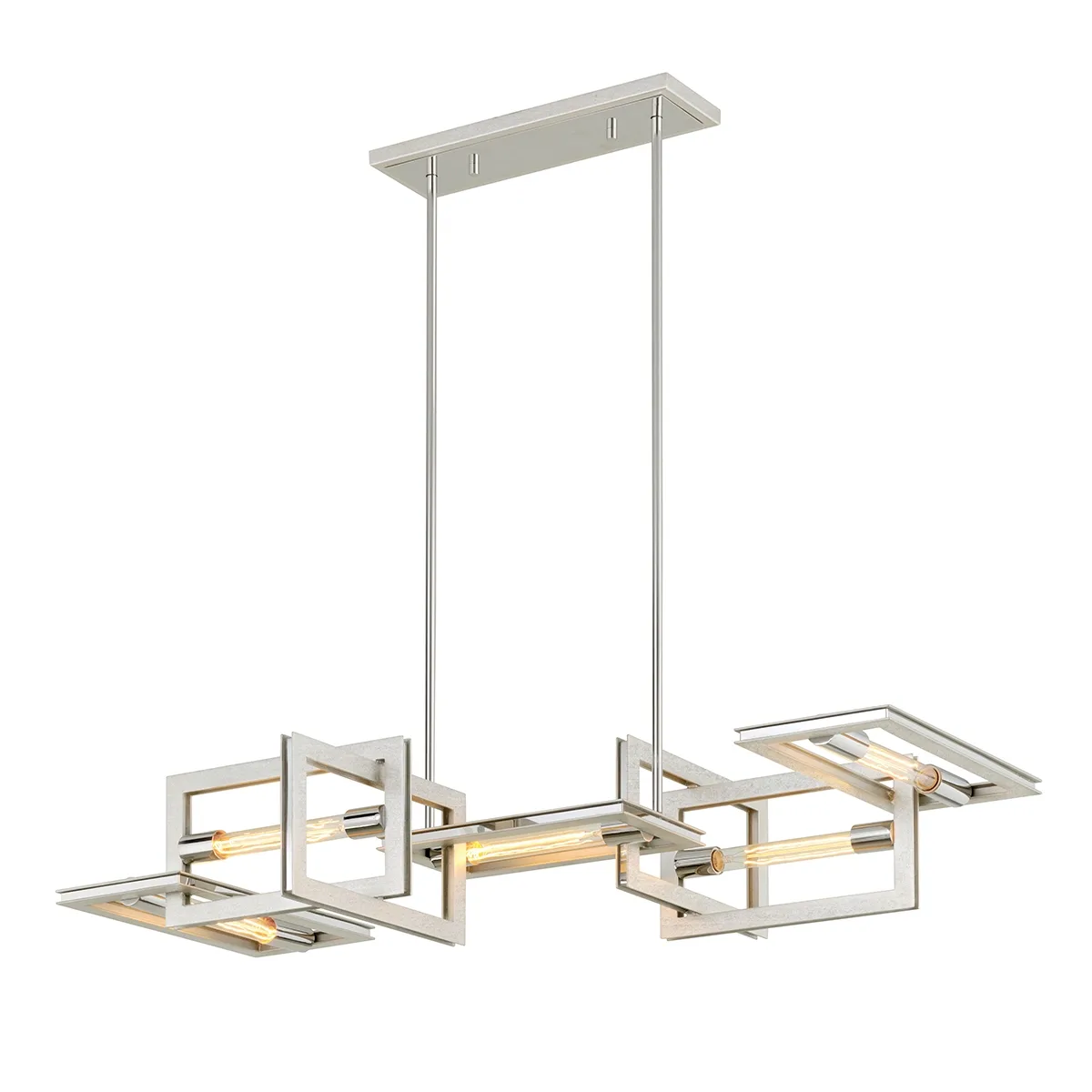 Enigma Five Light Linear Pendant in Silver Leaf with Stainless Accents
