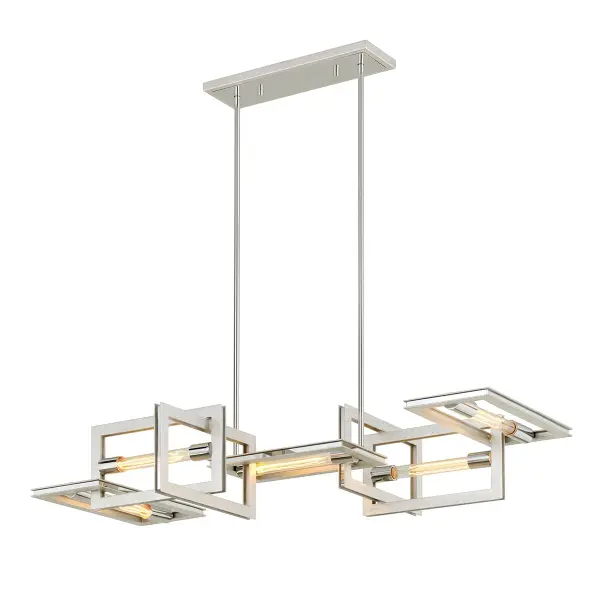 Enigma Five Light Linear Pendant in Silver Leaf with Stainless Accents
