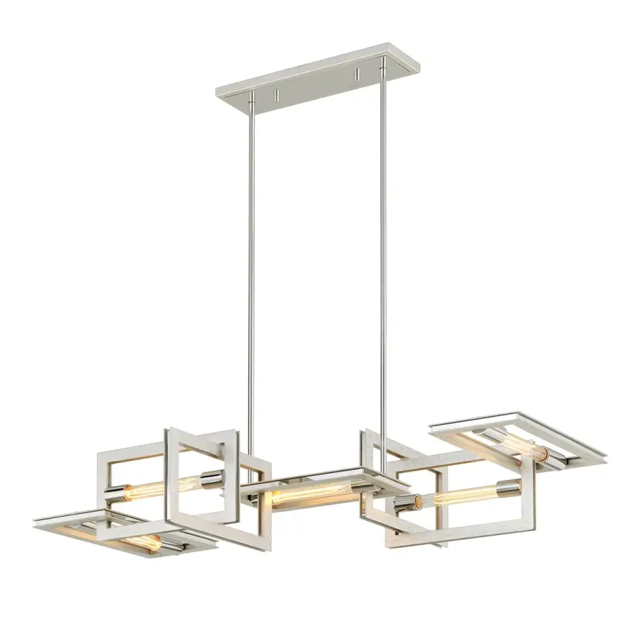 Enigma Five Light Linear Pendant in Silver Leaf with Stainless Accents