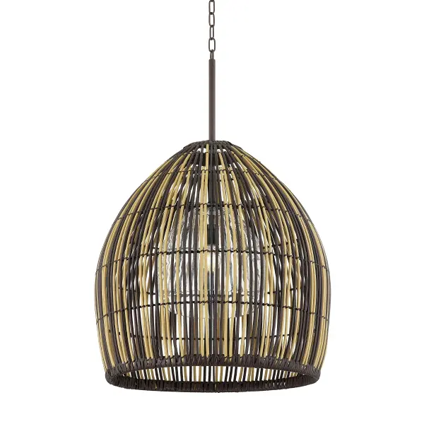The Holden brings dramatic scale and natural texture to outdoor spaces with its beehive-inspired faux reed weave over clear glass. At nearly 35" wide, this statement piece creates a focal point for covered porches and patios.