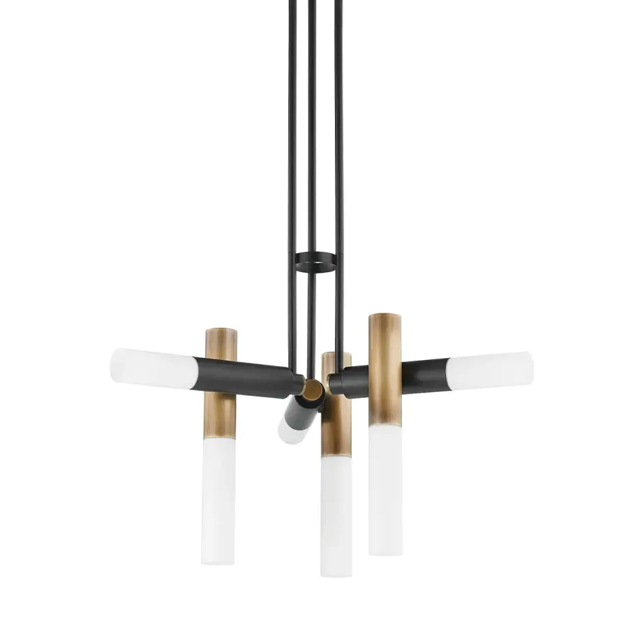 Koa Six Light Chandelier in Patina Brass