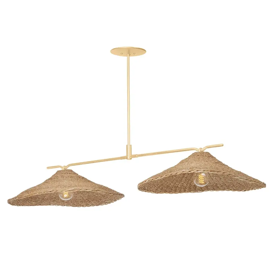 Valier Two Light Island Pendant in Vintage Gold Leaf