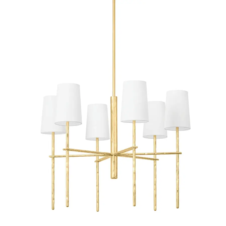 River Six Light Chandelier in Vintage Gold Leaf