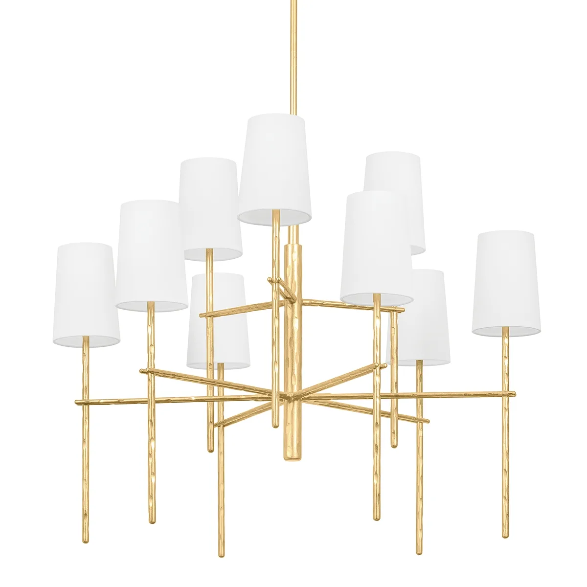 River Nine Light Chandelier in Vintage Gold Leaf