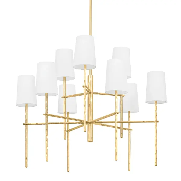 River Nine Light Chandelier in Vintage Gold Leaf