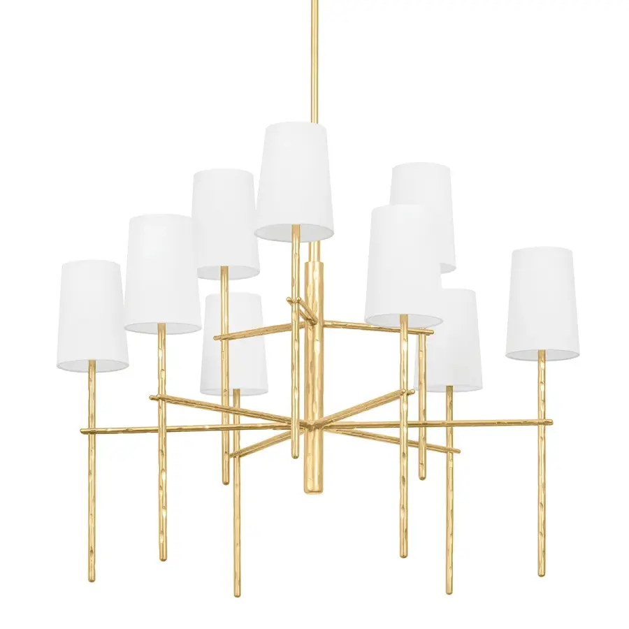 River Nine Light Chandelier in Vintage Gold Leaf