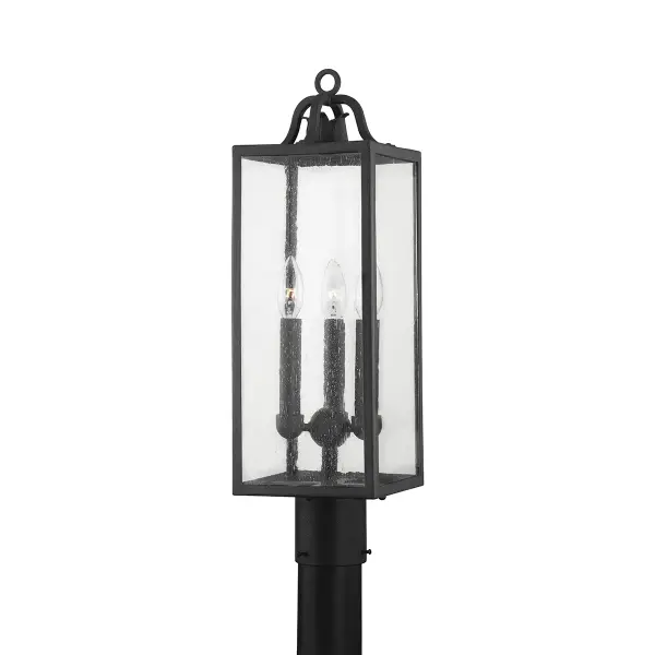Caiden reimagines the classic cage lantern with romantic design flourishes. The forged iron frame and seeded glass create a warm, natural glow, while the decorative budding flower finial adds a distinctive touch of countryside elegance.