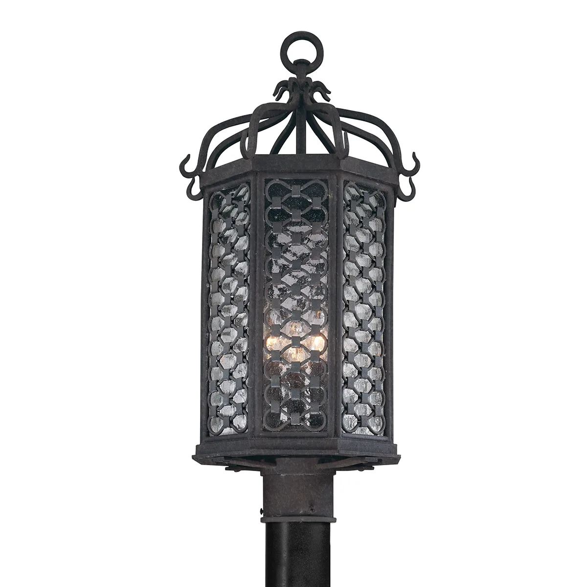 Los Olivos Three Light Post Lantern in Textured Iron