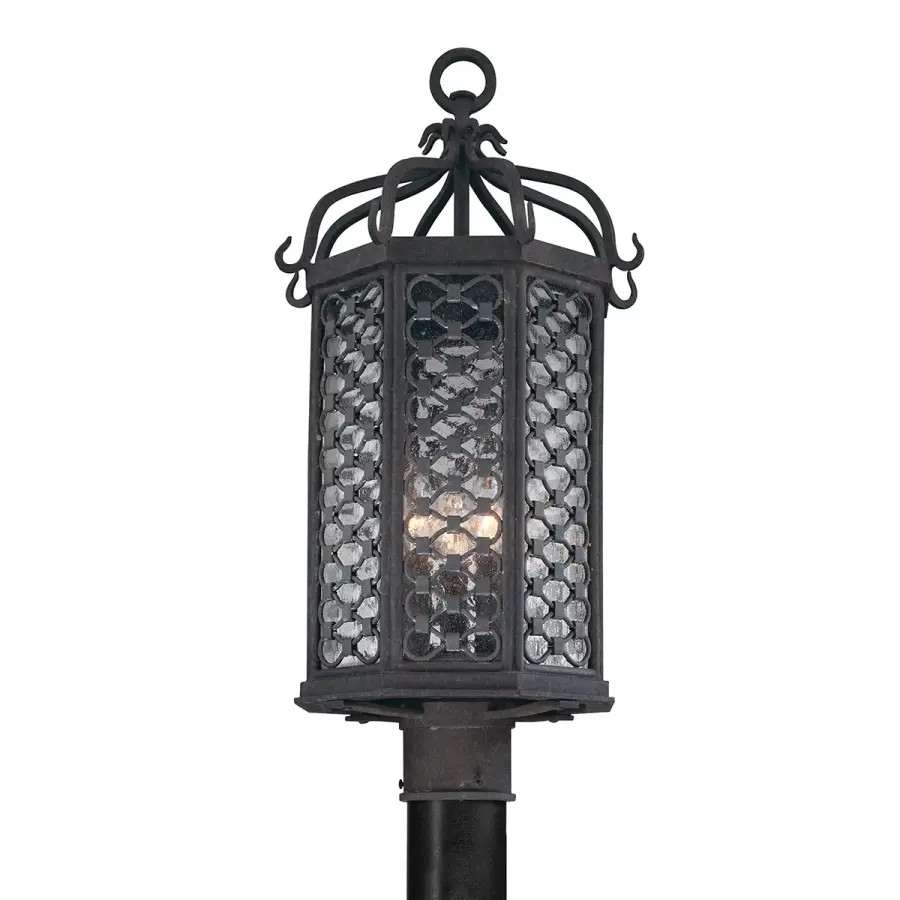 Los Olivos Three Light Post Lantern in Textured Iron