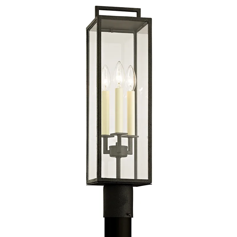 Beckham Three Light Post Lantern in Forged Iron