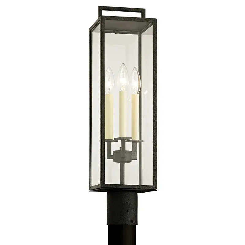 Beckham Three Light Post Lantern in Forged Iron