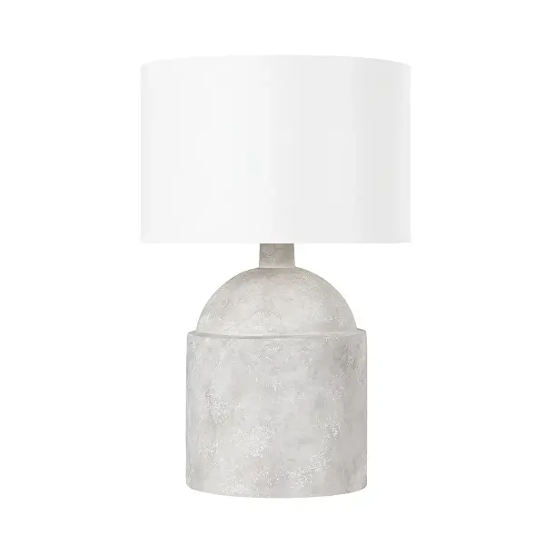 This jug-shaped ceramic table lamp brings clean, organic style with its weathered grey finish and neutral off-white linen shade. The textured finish adds vintage character while maintaining a contemporary aesthetic.