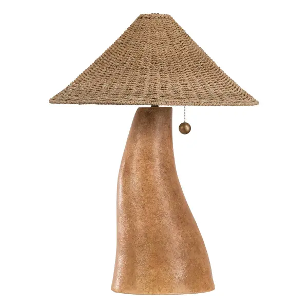 The Seyla table lamp celebrates imperfection with its hand-sculpted Ancient Terracotta ceramic body and natural Abaca shade. Each piece is unique, offering rich texture and earthy warmth that brings organic sophistication to any space.