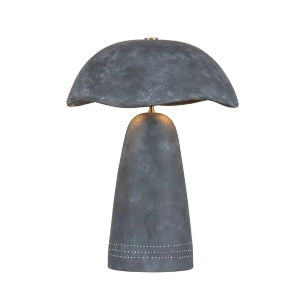 The Soloma table lamp is a striking piece of functional art, featuring an entirely handcrafted Artisan White ceramic body with a distinctive dome-shaped shade and irregular edge. Its sculptural simplicity and quiet power make it a statement piece.