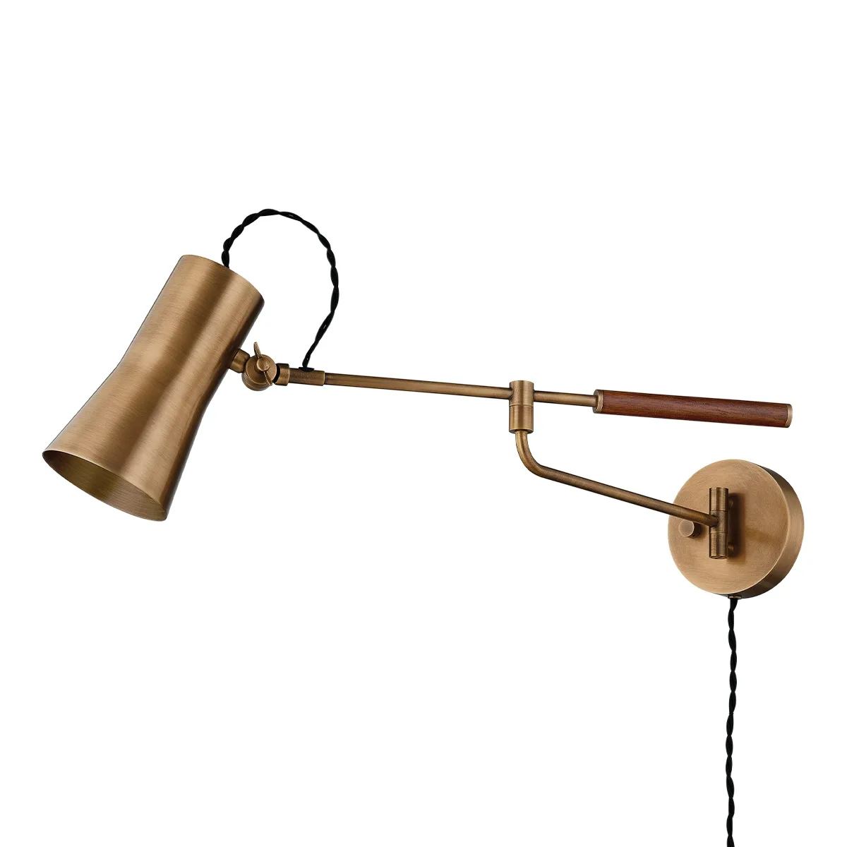 Novel One Light Swing Arm Wall Sconce in Patina Brass
