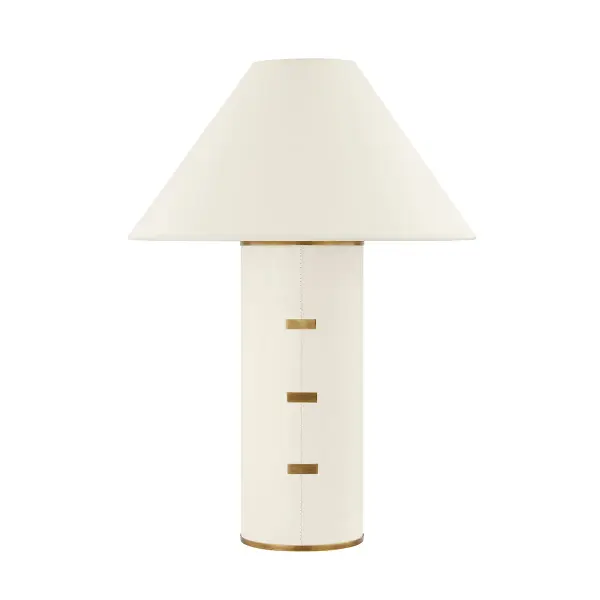 Bond delivers sophisticated warmth through its parchment-wrapped body and Patina Brass accents. The stitch detailing and clasp-like hardware add artisanal character, while the tapered shade creates a soft, ambient glow perfect for layered lighting.